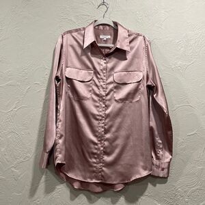 Womens Equipment Signature Satin Shirt Ciel Mauve Size Medium button down top